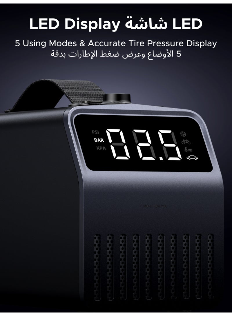 Ugreen Portable Tire Inflator 12V DC, Air Compressor with LED Display, 150 PSI, 4500mAh Rechargeable Battery, Preset Pressure & Auto Shutoff, Electric Pump for Car Tires, Bikes, Balls - Image 4